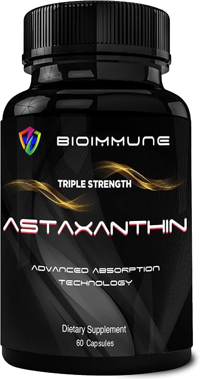 BioImmune Triple Strength AstaQuilTM Astaxanthin 12mg Enhanced Absorption, 60 Softgels w/Organic Coconut Oil. Powerful Antioxidant for Eye, Joint & Heart Health.