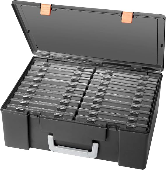 Photo Storage Box 4" x 6", 18 Inner Extra Large Photo Case Large Photo Organizer Acid-Free Photo Box Storage Photo Keeper Photo Storage Case, Plastic Craft Storage Box for Photo Stickers Stamps Seeds (Black, 18 Boxes)