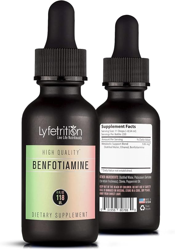 Lyfetrition Benfotiamine 118 ml, 4 FL Oz Liquid, 220 Servings, Made in USA, Quick Absorption, Potent Ingredients, Non-GMO