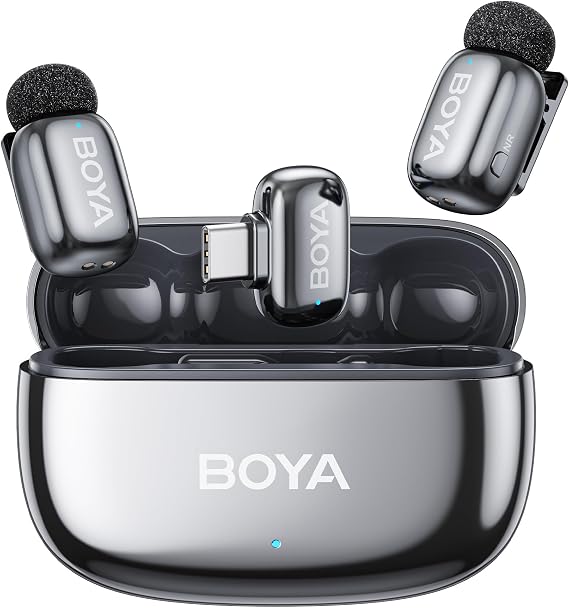 BOYA Mini 2 Wireless Lavalier Microphone for iPhone Andriod, USB-C, Silver