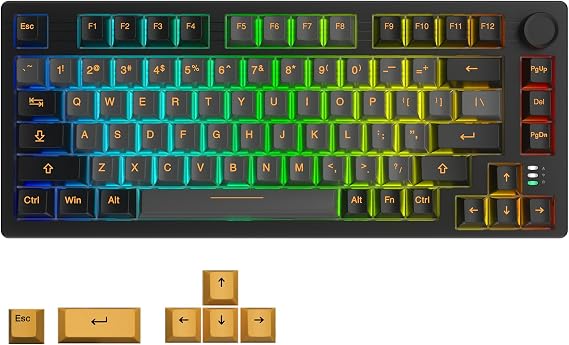 DAREU EK75PRO Wireless Mechanical Gaming Keyboard,75% Hot Swap Creamy Keyboard with Knob,RGB Backlit,Gasket Custom Structure,PBT Keycaps,2.4Ghz/BT5.1/USB-C, for Win/MAC