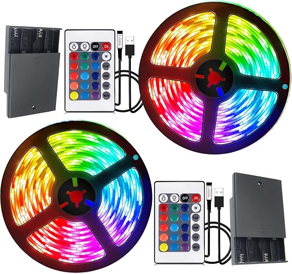 Battery Powered Led Strip Lights, 5050 6M/20FT, Flexible Color Changing RGB LED Light Strip, 180 LEDs 5V Battery-Powered with Controller
