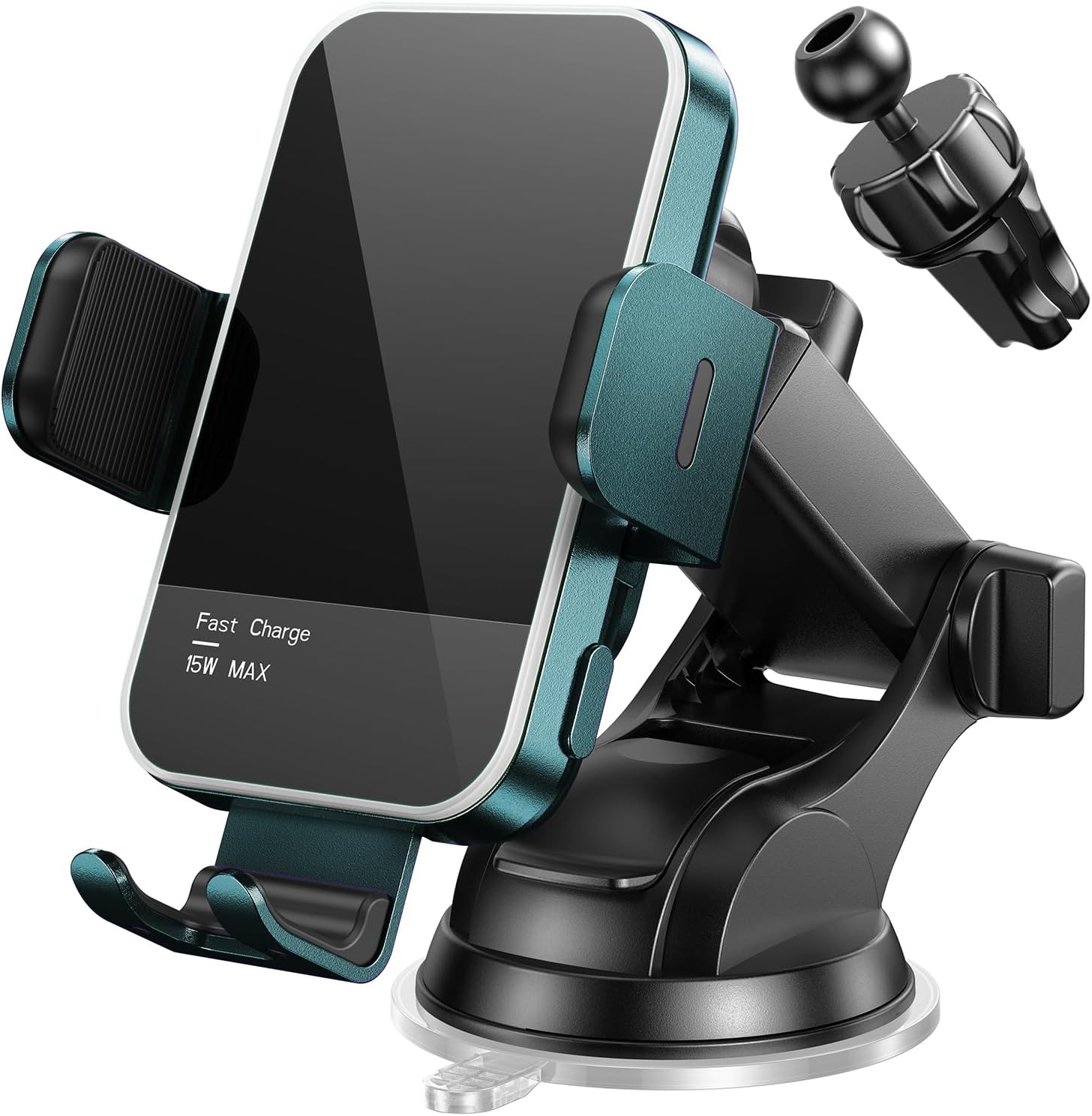 Wireless Car Charger,【7 Colored LED Backlit】 15W Auto Clamping Phone Mount Holder fit for iPhone 15 14 13 12 Mini Pro Max 11 XR XS X, Samsung Galaxy S23 Ultra S22 S21 S10 Note 20, etc - Green
