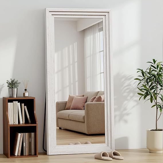 Wood Full Length Mirror 71"x30", Large Solid Wood Frame Floor Mirror