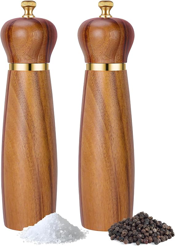 Acacia Wood Salt and Pepper Grinder Set, 2-Piece Pepper Mill