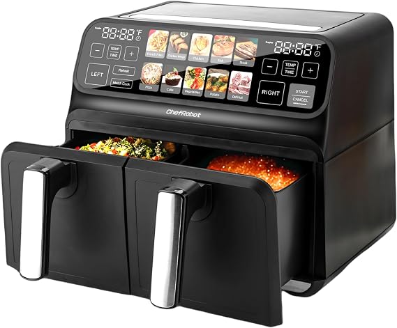 Dual Air Fryer, 8 Quarter Dual Air Fryer, 10 Inch Dual Zone Air Fryer, TFT Air Fryer, Dual View Air Fryer, Large Air Fryer, Non-toxic