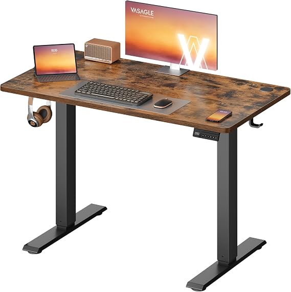 VASAGLE Electric Standing Desk, Height Adjustable Desk, Sedentary Reminder, 4 Memory Heights, for Home Office, 100 x 60 cm, Rustic Brown LSD310KD01