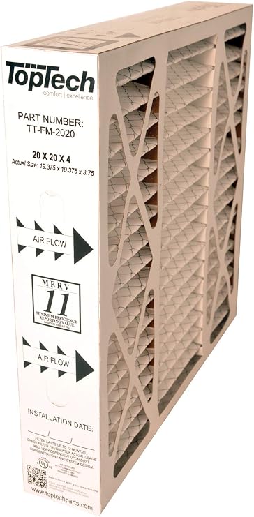 TopTech TT-FM-2020 Ready to Use TechPure TTFM2020 Air Filter 20x20x4 Top Tech OEM Cartridge 20 by 20 by 4 in Furnace MERV 11 Carrier TT-MAC-2122 TT-MAC-2020