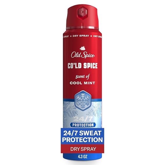 Old Spice Antiperspirant Spray for Men, 24/7 Sweat & Odor Protection, 24/7 Signature Scent & Lasting Freshness, Lightweight Formula, Easy Application, Cold Spice with Cool Mint Scent, 4.3 oz