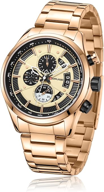 Luxury Watches for Men Stainless Steel Business Chronograph Watch | Fashion Dress Waterproof Analog Quartz Wristwatch Large Face Luminous Calendar High End Casual Work Date reloj