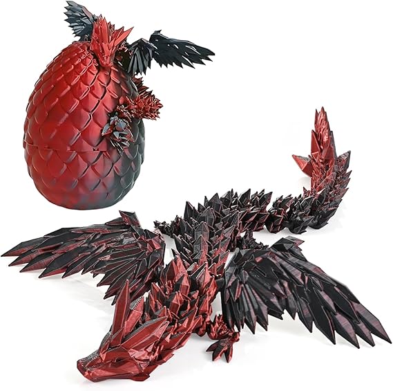 3D Dragon Eggs with Dragon Inside, Black Red 3D Printed Dragon, 3D Printed Dragon Egg, 3D Dragon Articulated Figure, Dragon Eggs with Dragon Inside