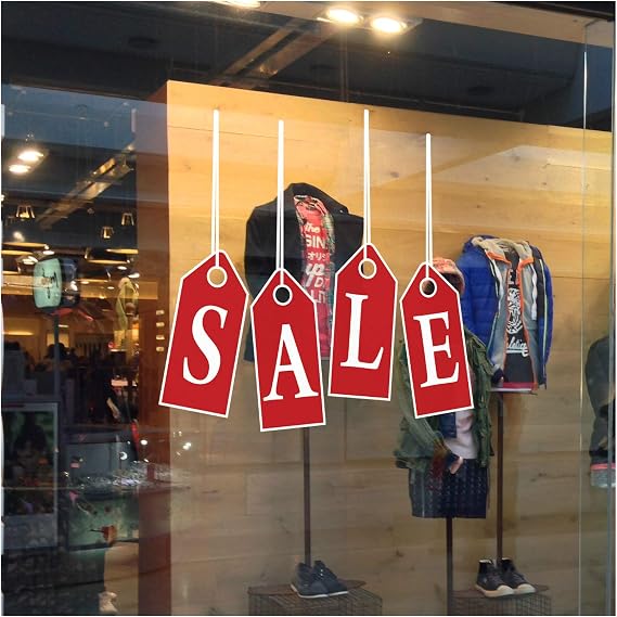 Large Hanging Tag Shop Sale Sign - Re-usable Vinyl Static Cling Sign Sticker for Glass Retail Window Display During Sale Season