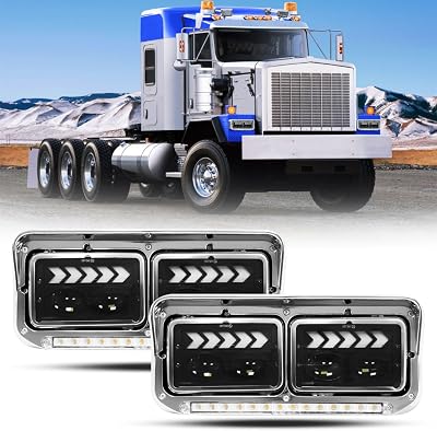 LED DRL Headlights for Kenworth T400 T600 T800 W900 K100 C500 Peterbilt 378 379 Front Headlight Assembly Replacement Driver and Passenger Side DOT Approved [Included All Bulbs] White Light