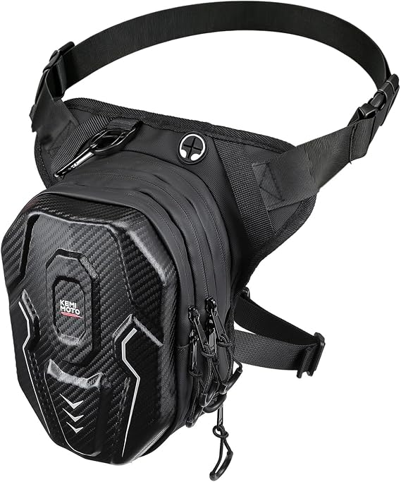 KEMIMOTO Motorcycle Thigh Bag, EVA Hard Shell Leg Bag for Men Women, Waterproof Drop Leg Pouch with Expandable Storage, Anti-Theft Motorcycle Fanny Pack for Riding Running Hiking