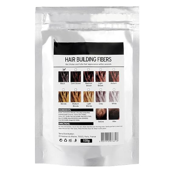 Hair Fibers Spray Refill Powder 100 Grams,Black,Thinning Fine Hair Loss Concealer,Undetected & Unscented,Refill Exsiting Shaker Bottle