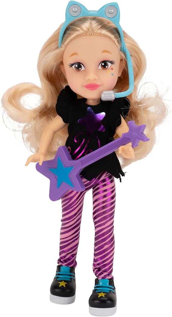 Like Nastya My BFF Nastya Doll Dressed as a Rock Star; 8-inch Plush Doll with Microphone Headband, Guitar, and Hairbrush Accessory