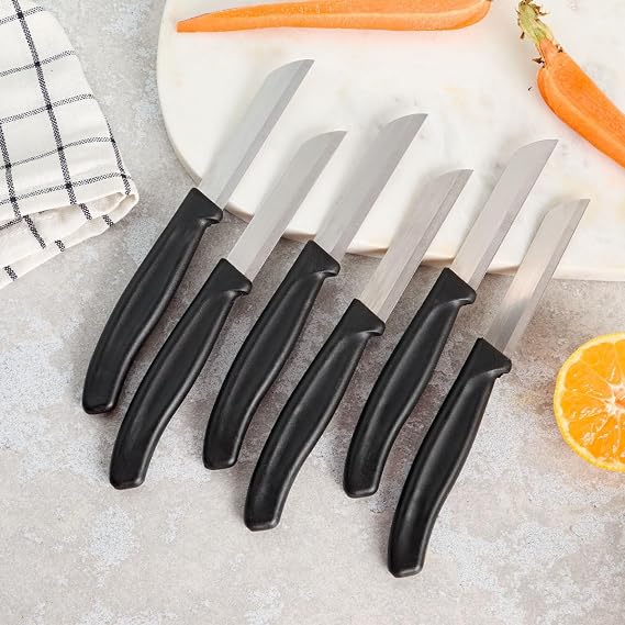 Aryıldız Mira Dişli Meyve Bıçak Seti, Siyah, 6 Parça, Paslanmaz Çelik, Ergonomik Kopolimer Plastik Sap, 9 cm
