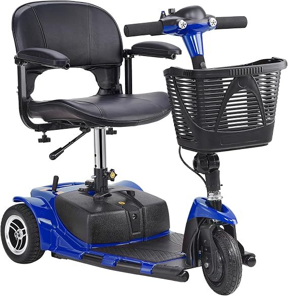 VEVOR 3 Wheel Folding Mobility Scooter for Adults & Seniors, Heavy-Duty Electric Powered Mobility Scooter & 12 Mile Long Range, Travel Wheelchair with 9 Climbing Capacity, 265lb Capacity