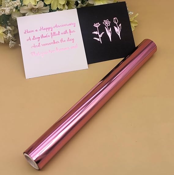 Metallic Hot Foil Roll, 5M(Length) X19.5CM(Width) Laser Toner Reactive Foil Roll,Use Laminator Laser Printer,Paper Holographic Heat Transfer Craft Foil For Handmade Craft Accessories-Pink