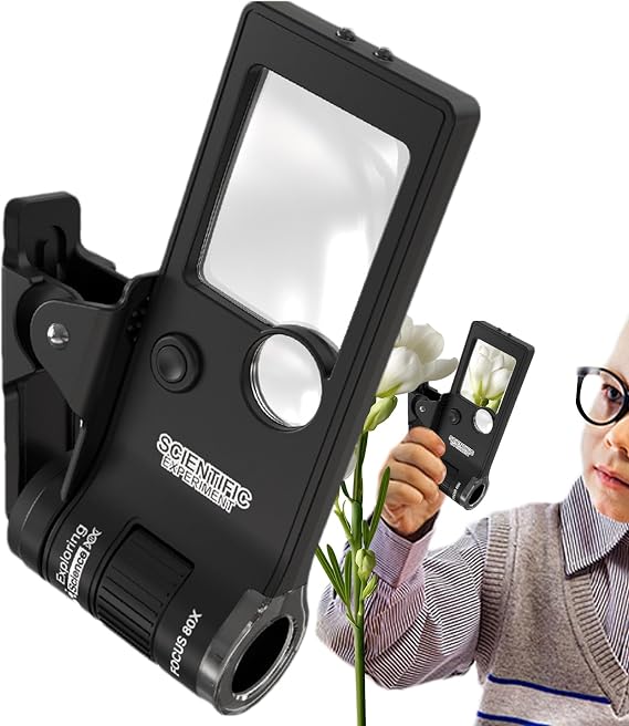 Handy Microscope - Magnifier with LED Light, 10-80X Zoom | Portable Microscope for Children to Observe Nature and Read Book Text with Portable Microscope, Educational Learning Gaje for Home, School