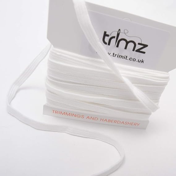 Trimz Braided Flat Elastic, White, 6mm x 5m
