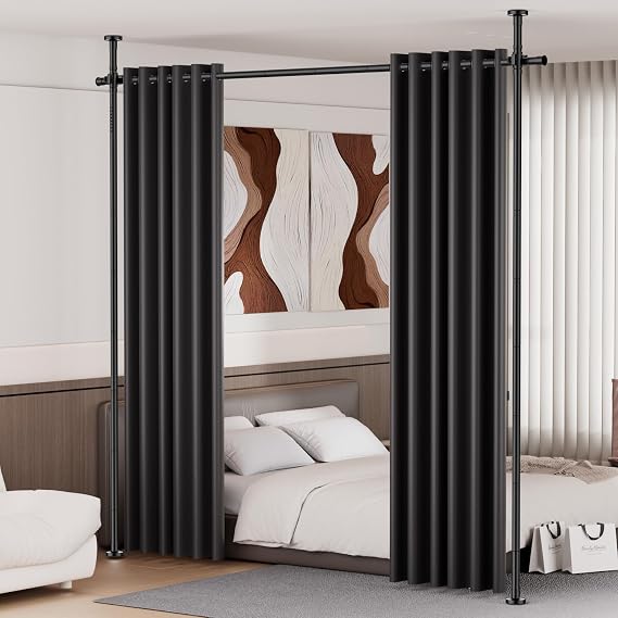 Room Divider Curtain Rod, No Driling Tension Curtain Rod for Room Partation | Freestanding & Adjustable, Upgraded 50% Capacity 4-10ft(H)x 35-100in(W),Quick Assemble, Wall Divider for Bedroom Dorm Privacy