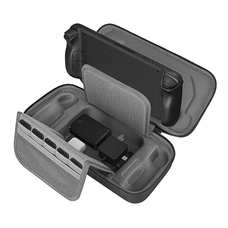 GEEKRIA Carrying Case Compatible with Steam Deck, Hard Shell Portable Travel Storage Bag with Pocket and Original Charger (Black)
