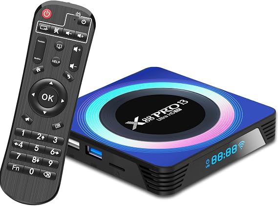 Android TV Box, Dulmssxy Smart TV Box Android 13.0 4GB RAM 64GB ROM RK3528 Quad-Core 64bit Cortex-A53 Mali 450 MP2 GPU Support 8K 3D 1080P 2.4/5.0GHz WiFi BT5.0 10/100M Ethernet DLNA USB 3.0 H.265