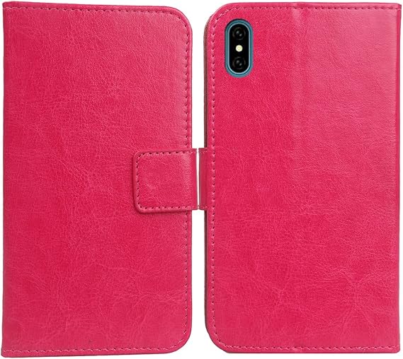 Color Design PU Wallet Flip Leather with Card Slots Cover Skin Protection Case Shell for EL D57 5.71" (Rose)