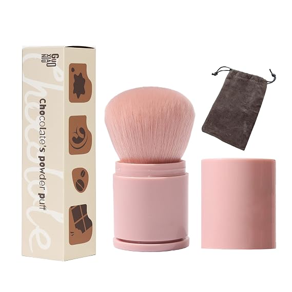 Travel Makeup Set: Retractable Kabuki Brush + 24Pcs Powder Puffs, For Foundation, Powder & Blush