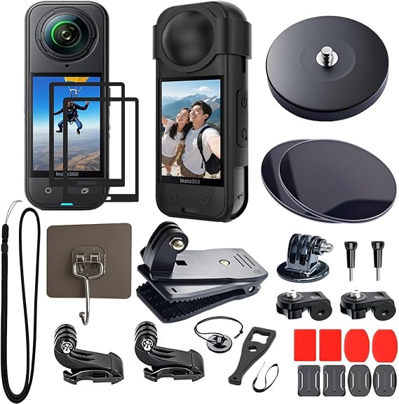 Accessories for Insta360 X5 Magnetic Mount Screen Protector Silicone Case Kit for Insta 360 X5 Multi-Surface Adhesive Mounts, Backpack Clips and Brackets 12E