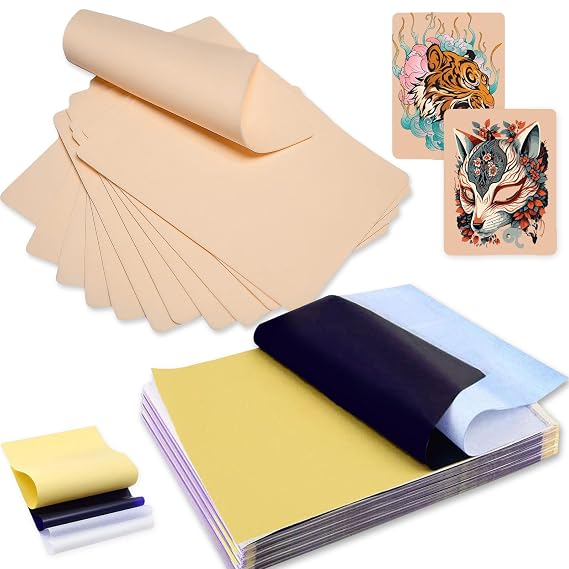Practice Skin with Transfer Paper, 30PCS Tattoo Fake Skin and Tattoo Tracing Paper Kit Including 10PCS Double Sided Skin and 20PCS Tattoo Stencil Paper for Tattoo Practice Tattoo Supplies