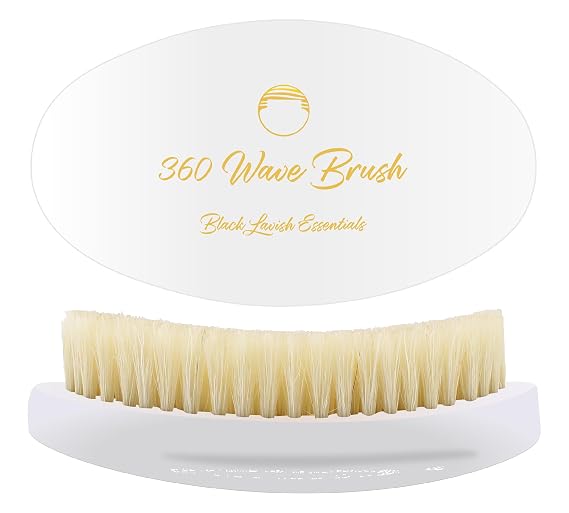 360 Wave Brush, Build Deeper Waves, Soft & Hard Boar Bristle, Curved Design, Black Lavish Essentials Signature (Soft Brush, White)