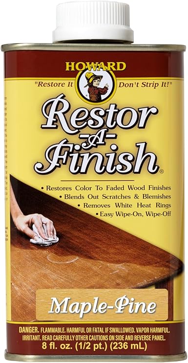 HOWARD - Restor-A-Finish: Restore Your Maple-Pine Wood Finishes Repair Scratches, Eliminate Stains, White Heat or Water Rings and More. Safe on Furniture, Trim, and All Finished Wood. Size: 8 Fl oz