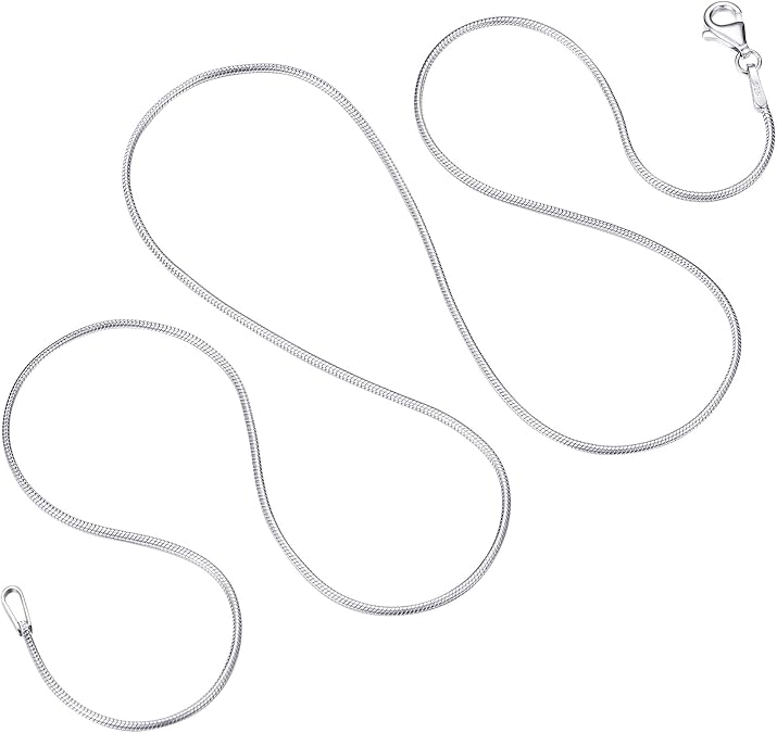 MILACOLATO 925 Sterling Silver Chain Necklace for Women Men 1MM Solid Round Snake Chain Necklace Rhodium Plated Durable Italian Silver Necklace Chain Jewelry - Lobster Clasp - 16"-24"