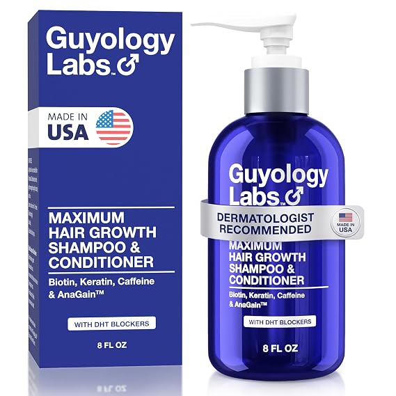Hair Growth Shampoo & Conditioner for Men & Women | DHT Blocker for Hair Loss & Regrowth | Thickening Thinning Hair | 2% AnaGainTM, Biotin & Caffeine | Minoxidil Compatible | by Guyology Labs