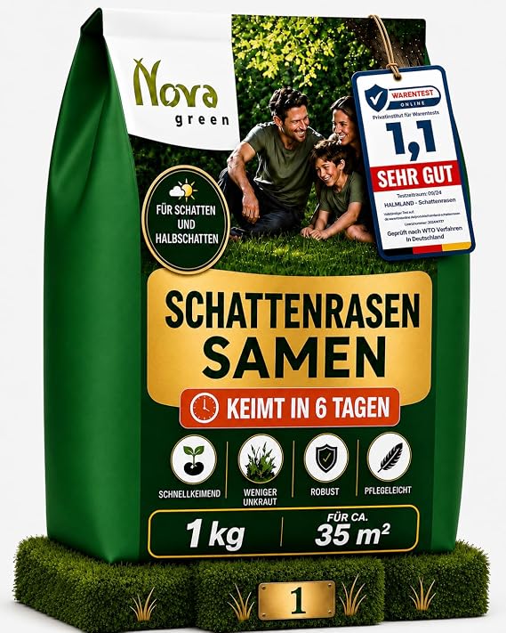 Lawn Seeds for Lawns in Shady Areas 1kg = 35m² Sommer für Rasen Neusaat & Nachsaat SEHR GUT getestet Schatten & Halbschatten mit Anleitung