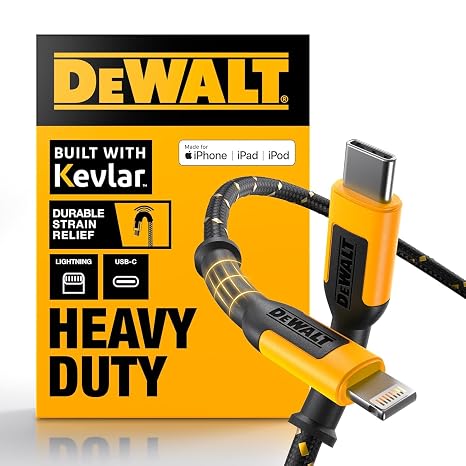 DEWALT Lightning to USB C Cable (USB C to Lightning, 4 FT)