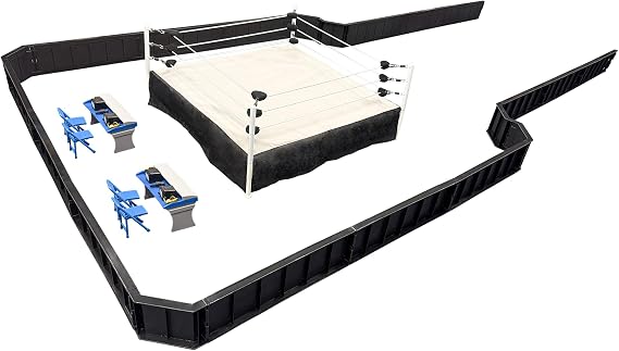 Ultimate Wrestling Ring Playset With Barricade, Ring & Commentators Tables | Build a Complete Wrestling Figure Arena with a 21.5 Inch Ring, 87 x 44 Inch Barricade & 2 Commentator Tables