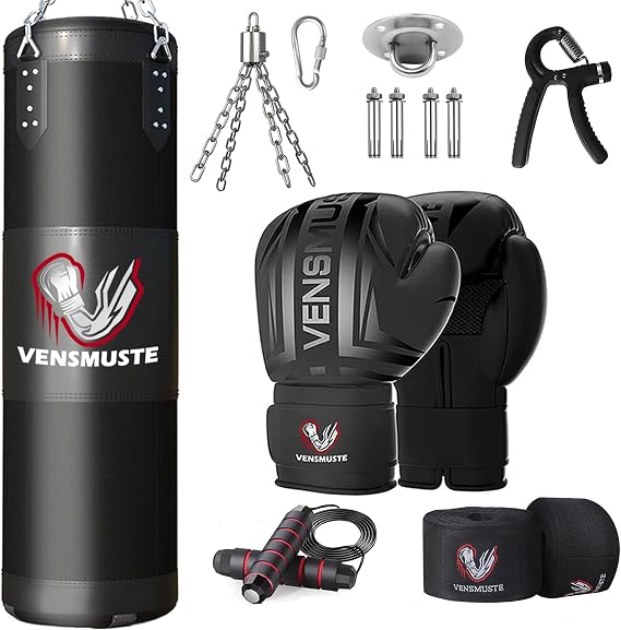 Vensmuste Punching Bag for Adults, 4FT Oxford Heavy Boxing Bag Set, Punching Bag with 12OZ Boxing Gloves, Chains, Hand Wraps, etc. Suitable for MMA Karate Kickboxing Boxing - Unfilled