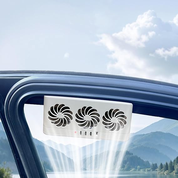 Car Solar Powered Window Exhaust Fan Vehicle Ventilation Fans Car Radiator Cooling Fan Cars Window Vent with Three Air Outlets (White)