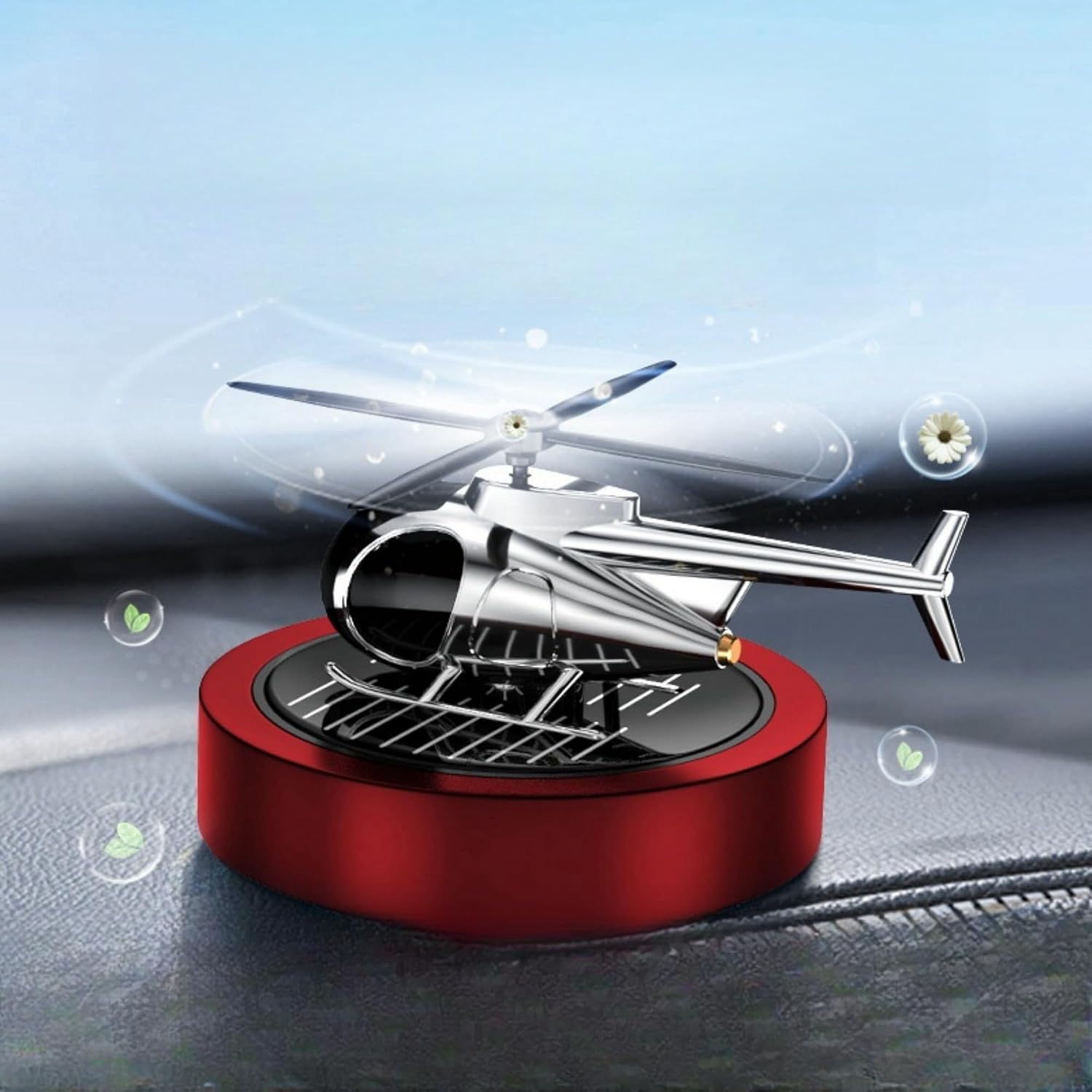 Car Diffuser Quiet & Stylish Helicopter Solar Dashboard Decor Auto-Rotating Air Purifier for Men & Military Enthusiasts Enhance Driving Experience Red