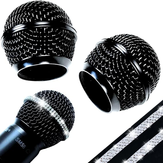 Black Mic Cover with Crystal Band for SM58/Beta58 Sparkle, 2 Pack