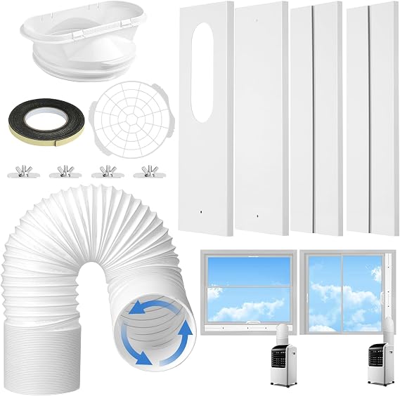 Portable AC Window Vent Kit, Universal Portable Air Conditioner Window Kit with 5.1x78.7 inch Anti-Clockwise Exhaust Hose, 6.3"W Adjustable Window Seal for Sliding Windows