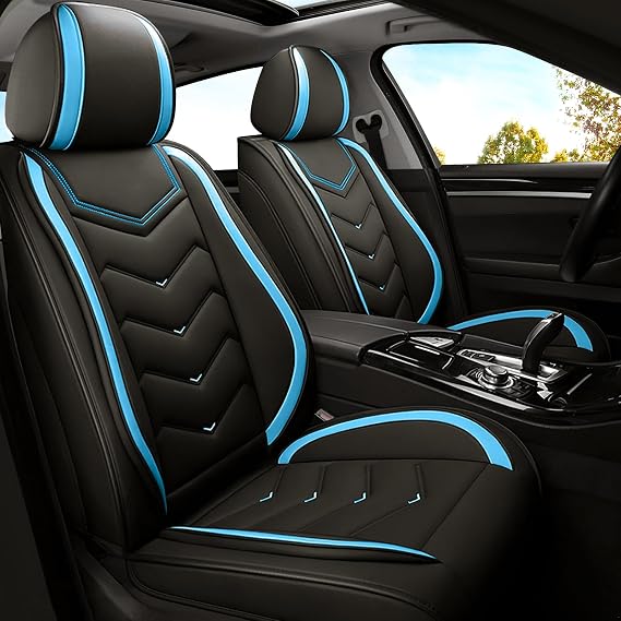 ADERN Car Seat Covers for VW Beetle 2012-2019, Premium Nappa Leather Car Seat Cover, Stylish Sport Seat Covers, Automobile Seat Cover Sets.(Standard 2 Seats/Black Blue)