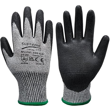 6 Pairs Cut Resistant Gloves Anti Cut Hand Safety Gloves, Kitchen tool Handling Protective Glove Level 3 CUT Protection PU Coated Palm & Fingertips Construction Gardening Automotive (Large [Size 9])