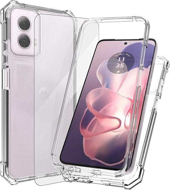 Ailiber for Motorola Moto G Play 5G 2024 Case, Screen Protector-Clear | Dual Layer, Transparent Anti-Yellowing Soft Silicone, Thin heavy duty Full Body Impact Absorbing Protective Cover