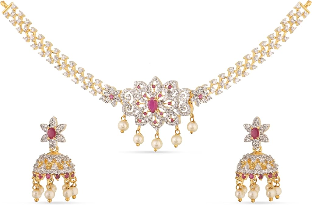 TARINIKA Beli CZ Indian Short Necklace Set - Indian Jewelry Set for Women