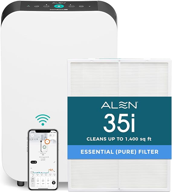Alen 35i HEPA Air Purifier, Essential Filter, Covers 1,400 Sq Ft | For Allergens, Dust, Viruses, Dander, Pet Fur with True HEPA filter. App to Control & Data