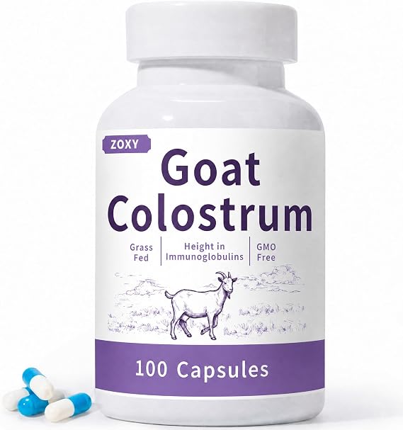 ZOXY Goat Colostrum Capsules - Grass Fed, Rich in Immunoglobulins to Support Immune Health, Gut Function, and Athletic Performance - Gluten-Free, 100 Capsules
